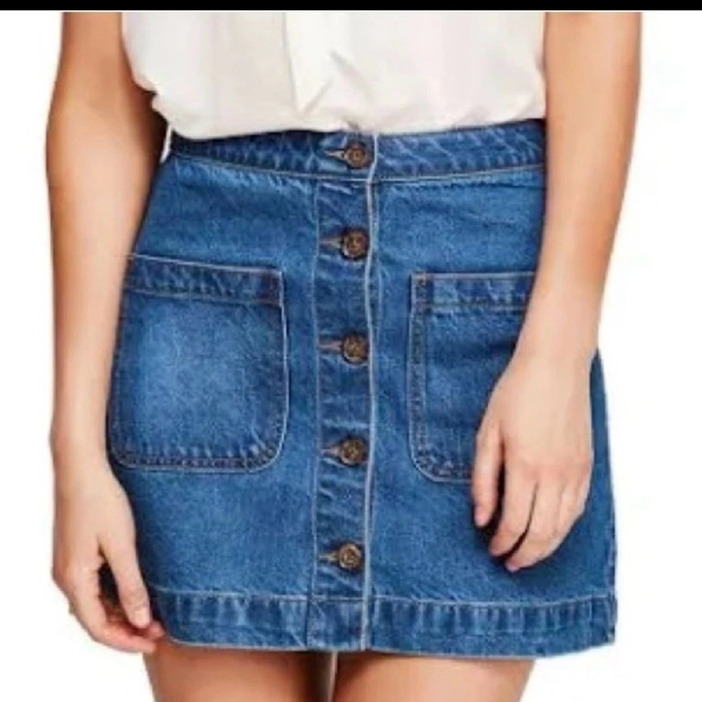 Free People Denim Button-Front Skirt